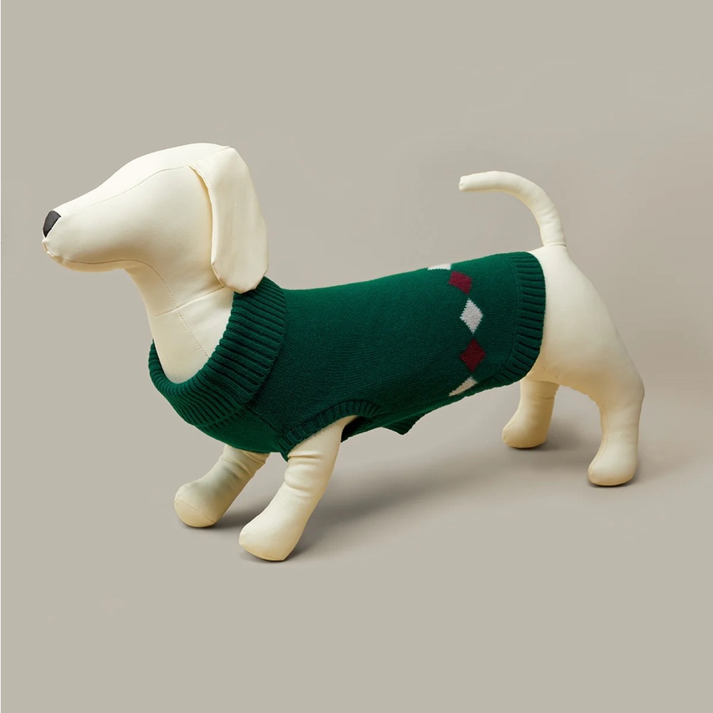 NWT! 525 America ARGYLE CASHMERE DOG SWEATER Size Large